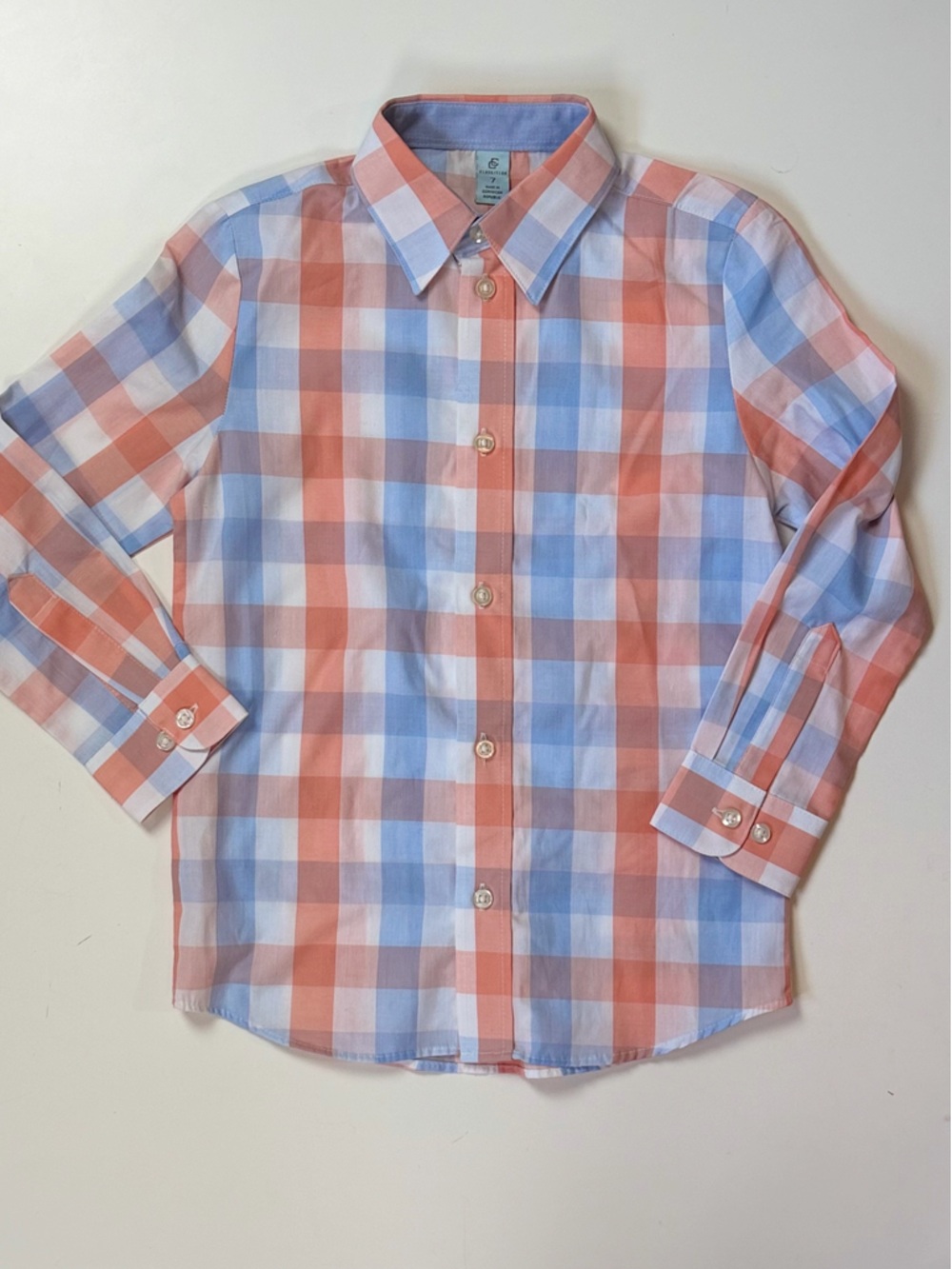 Class Club Boys Orange and Light Blue Plaid Button-Down Shirt - Boys size 7